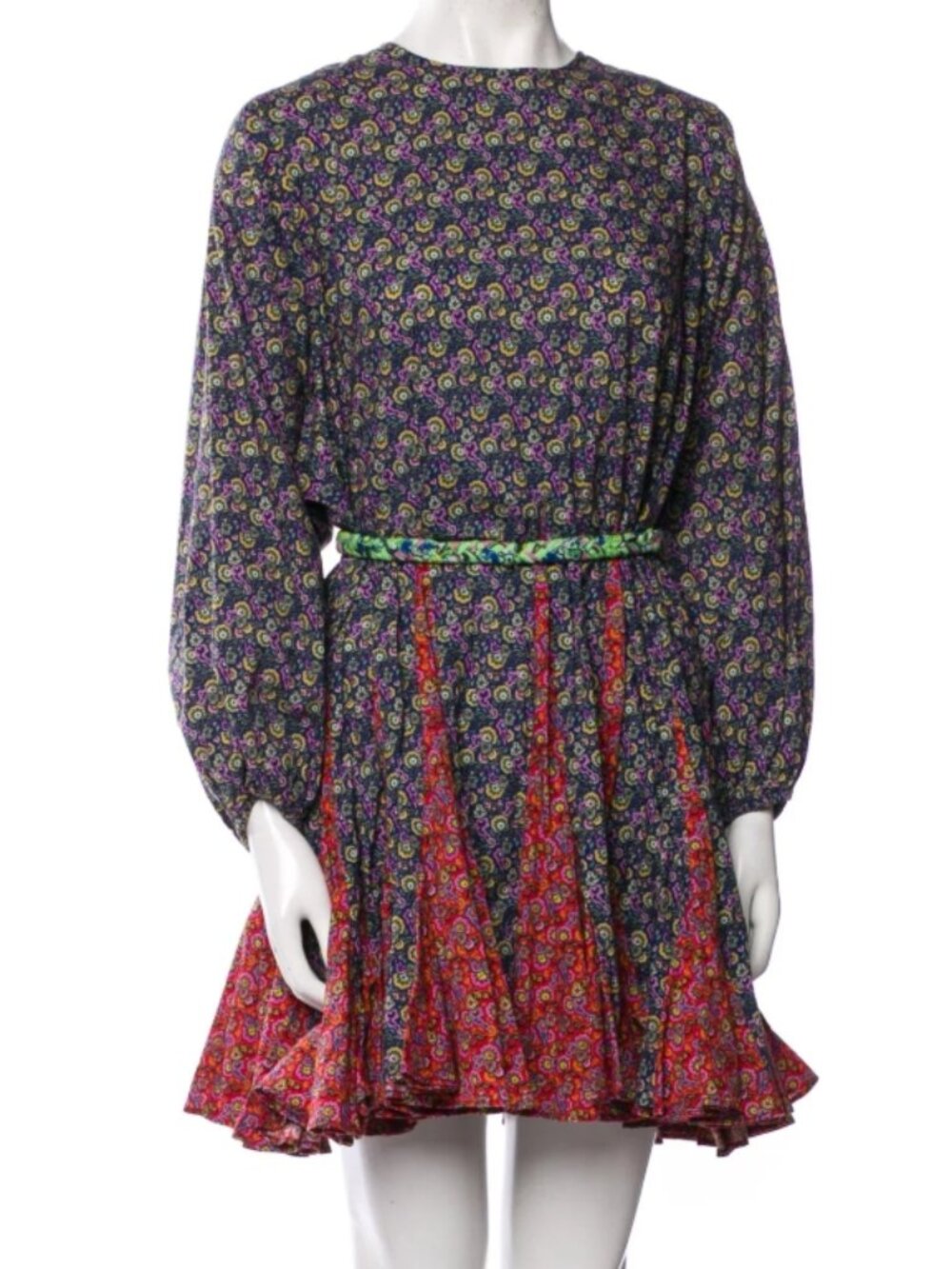 NWOT Rhode Resort Ella Long Sleeve Belted Fluted Mini Dress Floral S $450